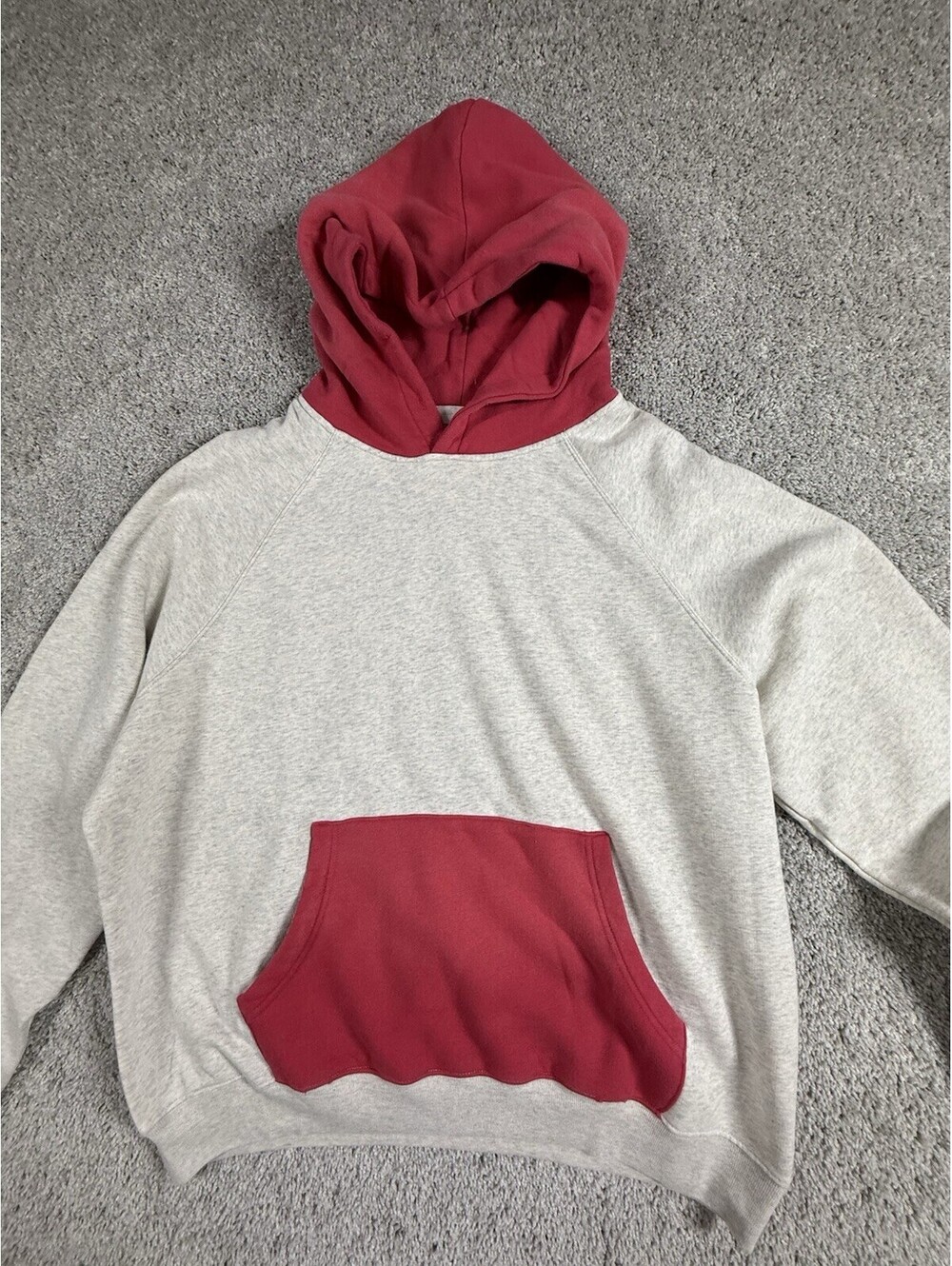 NWOT Women’s Hoodie Colorblock Red and Gray Size L Oversized Distressed